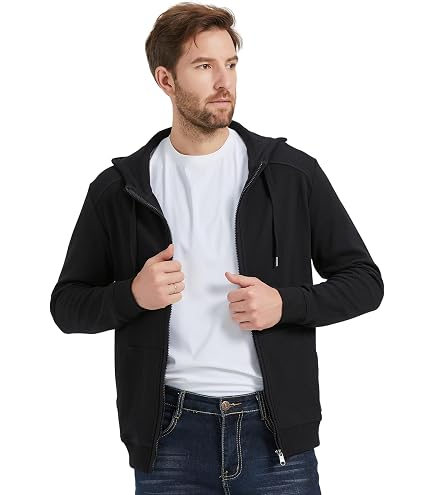 Klizzer Luxury Mens Zip Up Hoodie of Cotton Fleece Heavyweight